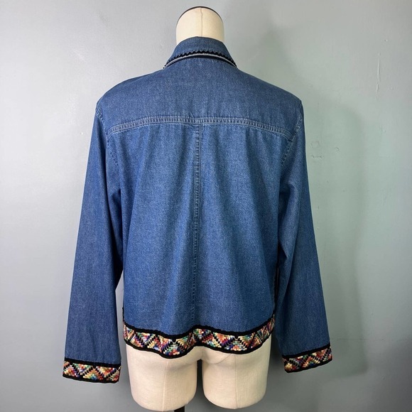 Vtg Gotcha Covered Denim Button Up Shacket Colorful Geometric Embroidered Size L - Picture 5 of 16